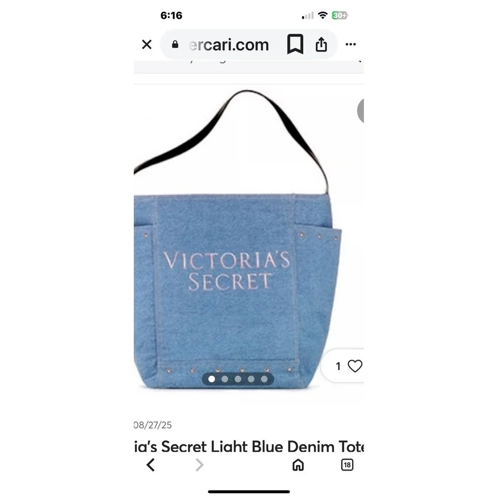 Victoria's Secret Blue Denim Studded Shoulder Tote Bag‎ With Pockets NWOT